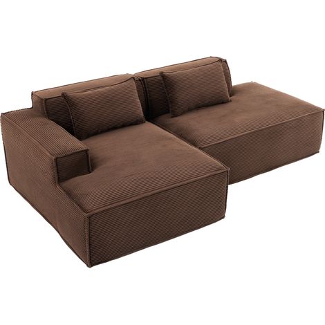 Divano in tessuto marrone da 235 cm con 2 cuscini, seduta in schiuma e molle, design moderno (1/5)