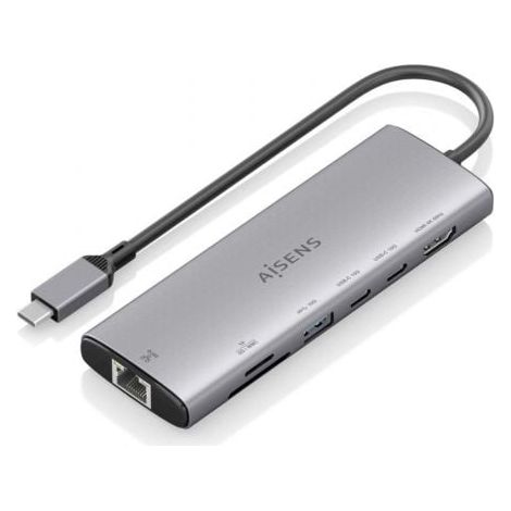 Dock USB-C Aisens ASUC-7P032-GR 7 en 1 HDMI 4K RJ45 USB-A y C Lector SD Gris