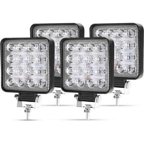 4 X 48W LED Work Light, Square Spotlight 12V 24V Long Range LED Headlights IP67 Spot Flood Reversing Light for Car Truck Tractor SUV Boat(4 PCS)