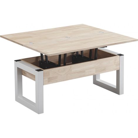 Table basse relevable et extensible coloris chêne nordique/Blanc - Longueur  110 x Profondeur 102 - 110 x Hauteur 51 cm (1/5)