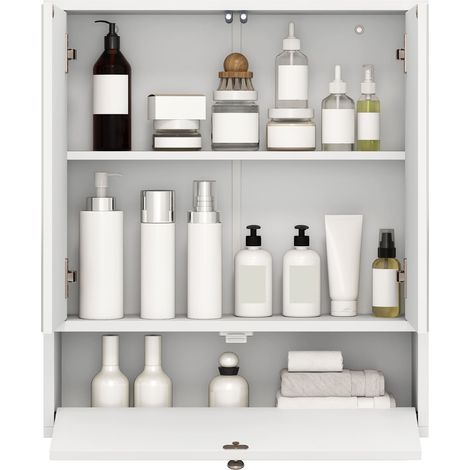 COSTWAY Wall-Mounted Bathroom Cabinet Double Door Storage Cabinet-White (1/5)