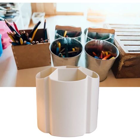 Pot à crayons tendance et mignon en plastique à plusieurs compartiments, grande capacité, boîte de rangement pour crayons de bureau pour filles, beige (1/5)