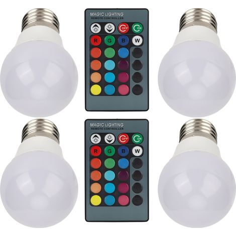 Ampoule LED E27RGB 3W Couleurs complètes, télécommande RGB (4 ampoules, 2 télécommandes) (1/5)