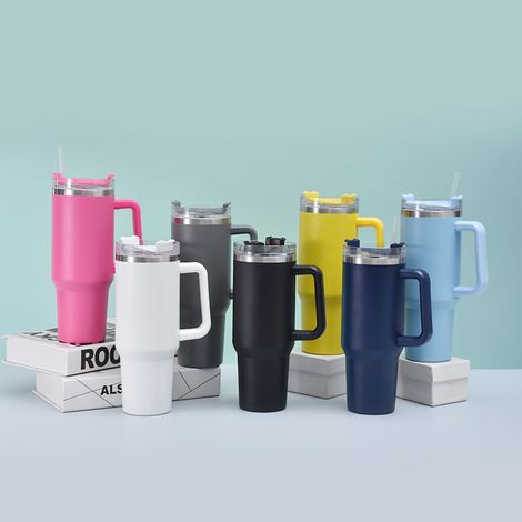 40-Unzen-Reisebecher mit Henkel, tragbarer Autobecher aus Edelstahl 304, isolierter Thermosbecher mit Strohhalm, Reisebecher für Eiswürfel (1/4)