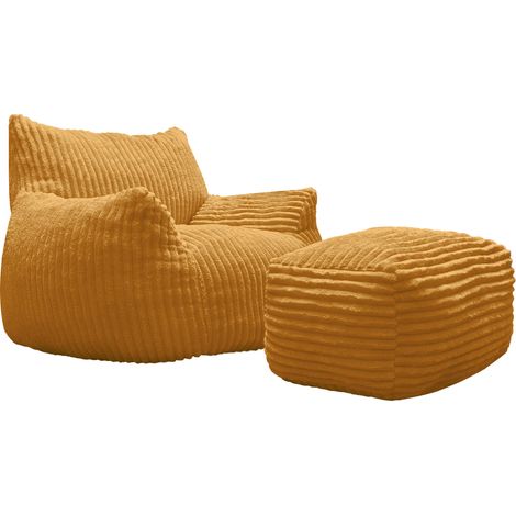 Poltrona relax curva con pouf coordinato in tessuto giallo, 103 x 90 x 70 cm, MODENUIT (1/3)