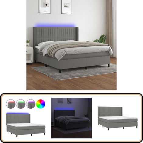 Boxspringbett mit Matratze & LED Dunkelgrau 180x200 cm Stoff - Boxspringbett - Doppelbett - Bettenrahmen - Schlafsystem - Lattenrost