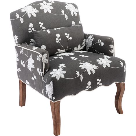 Wahson Armchair in Linen Single Sofa Chair Printed with Floral Motifs Retro Occasional Chair for Living Room Bedroom, Gray