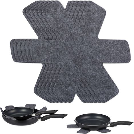 Relaxdays Protezioni per Padelle, Set da 8 Sottopentole, 38x30 cm, Sottopadella in Feltro, Protezione Impilabile, Grigio