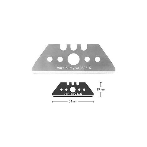 Lame de cutter droite à bout arrondi - 152A.6 - 54x19 mm - Jeu de 10 lames - MURE ET PEYROT SAS