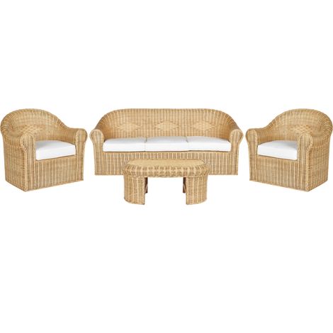 Conjunto de jardín de 5 plazas fabricado en ratán natural de estilo boho Livadeia