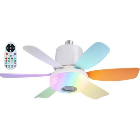 Wireless bedroom fan with light, remote control and timer (enhanced colour version), lamp base included. (1/5)
