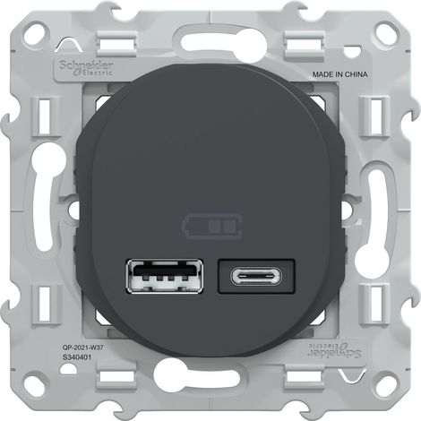 Ovalis 12W USB-A+C-Ladebuchse (Montage erforderlich), SCHNEIDER ELECTRIC, Anthrazit SCHNEIDER ELECTRIC (1/5)