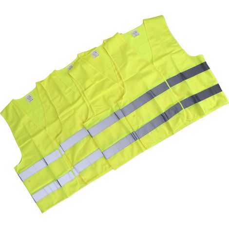 Lot de 4 gilets de sécurité haute visibilité jaune fluo avec bandes réfléchissantes, taille XXL, pour la sécurité routière (hommes et femmes). (1/5)