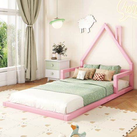 Kinderbett, Flachbett, Hausform, Kiefer massiv, einfache Form