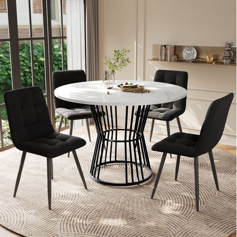 CHICFURN Conjunto de comedor 5 piezas mesa 100 cm MDF blanco metal negro terciopelo