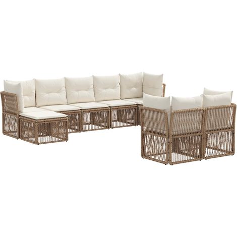 Gartensofa-set 9 pcs Beige Poly-Rattan vidaXL