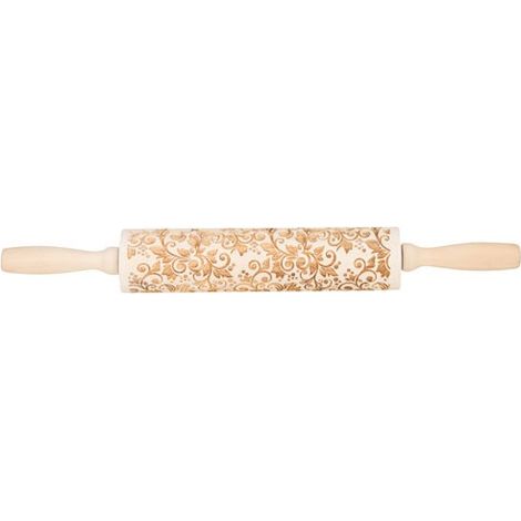 Rouleau décor pâtisserie en bois motif arabesques et feuilles pour sablés