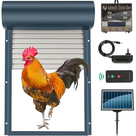 Automatischer Solar-Hühnerstall, programmierbare automatische Hühnerstalltür, angetriebene Metall-Rollvorhang-Hühnerstalltür, mit Lichtsensor, Timer-Steuerung, Fernbedienung – Dunkelblau (1/5)