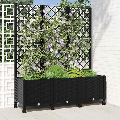 vidaXL Pflanzkübel mit Spalier und Rädern Schwarz 120 x 40 x 146 cm PP (1/5)
