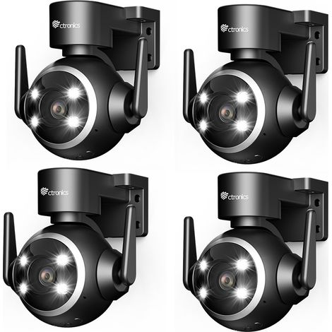 Lot de 4 5MP PTZ Caméra Surveillance Ctronics WiFi Extérieure 5X Zoom Optique , 2,4/5Ghz WiFi, Stockage Cloud, Vision Nocturne Couleur, Détection Humaine, Suivi Auto, 355° 90°, Audio Bidirectionnel