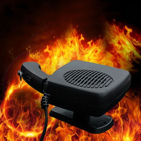 Chauffage voiture portable 12V, ventilateur 2-en-1 chaud et froid, base rotative 360°, désembueur et dégivreur pour pare-brise, noir, compact et puissant (1/5)