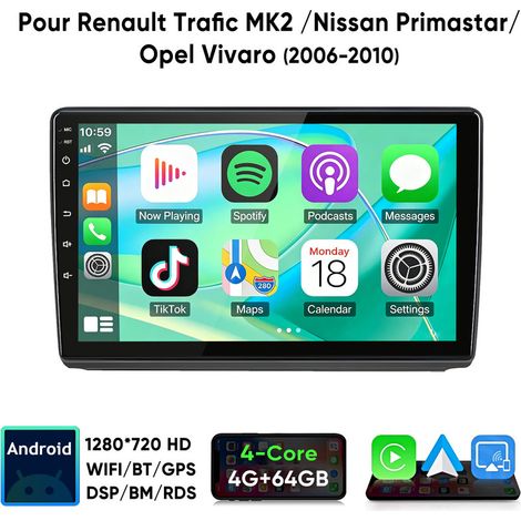 10 pouces Carplay Autoradio pour Renault Trafic MK2 Nissan Android 64GB JUNSUN (1/5)