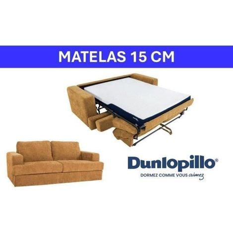 Canapé convertible express - 3 places - IGOR - Tissu gauffré - Ocre - Matelas 15 cm - 231 x 107 x 90 cm (1/5)