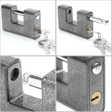 Cadenas Exterieur Ultra Robuste avec 4 Clés - Gros Cadenas Monobloc en Acier Solide Trempé - Manille de 12mm d’Épaisseur - Protège Portes de Garages, Containers, Barrières et Entrepôts (1/3)