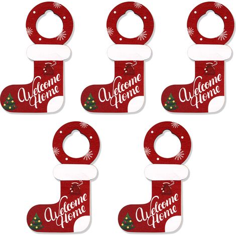 5 pièces Décoration de fête de Noël Poignée de porte de Noël Plaque suspendue Pendentif de porte Panneau en bois Porte-manteau Décorations de porte de Noël Ornement de poignée de porte,style:Style2