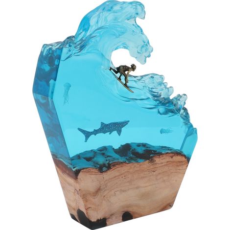 Lampe de chevet LED en résine synthétique et bois, motif surf, faite main, décoration 3D pour bureau ou chambre. (1/5)