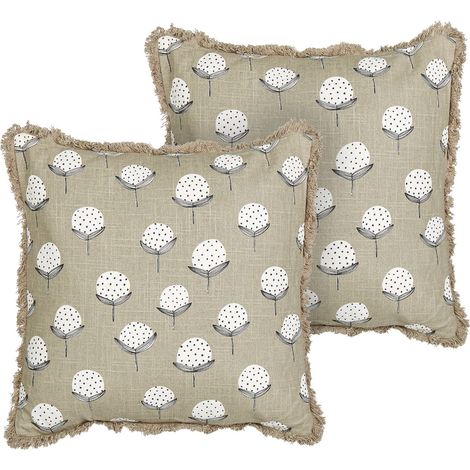 Dekokissen 2er Set PSILOTALES Baumwolle 45 x 45 cm Beige Blumenmuster (1/5)