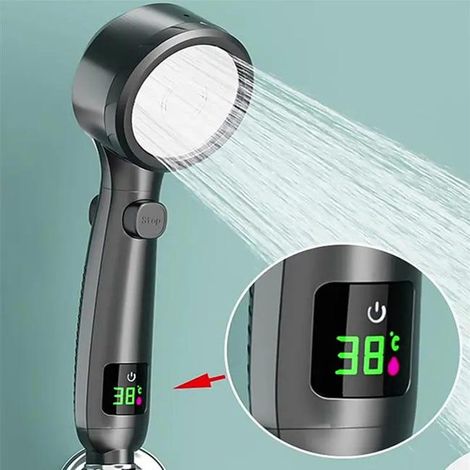 Douchette de Salle de Bain à Main à Haute Pression avec Économie d'Eau et Affichage Numérique de la Température LED (1/3)