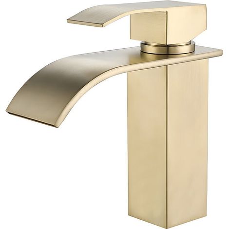 Gold Stainless Steel Bathroom Sink Faucet - Elegant Waterfall Style, Smooth Flow, Splash-Free for Superior Washing Experience MUMU (1/4)