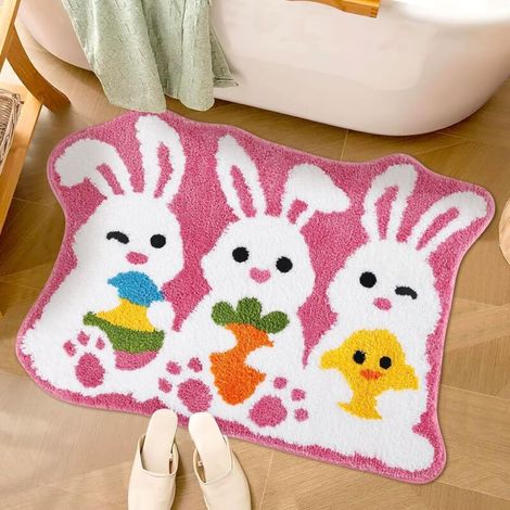 Tapis de bain hexagonal de Pâques, tapis de bain lapin de Pâques, tapis de bain style ferme 40 x 60 cm (1/5)