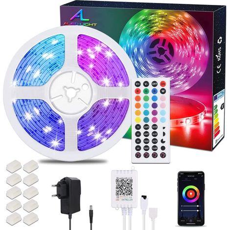 Bande LED 10M Bluetooth, ALED LIGHT Ruban Lumineux LED SMD 5050 RGB Multicolore avec Télécommande à Infrarouge 44 Touches + Alimentation 12V, Kit de Bandeau LED Flexible pour Décoration Maison (1/5)