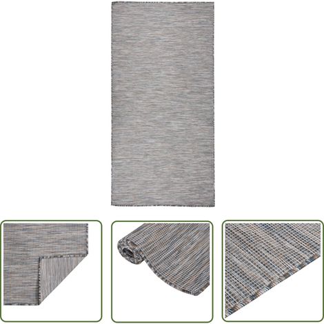The Living Store Tapis à tissage plat d'extérieur 100x200 cm Marron et bleu - Tapis Exterieur - Tapis De Terrasse - Tapis Résistant Aux Intempéries - Tapis Anti Uv - Tapis Design (1/5)