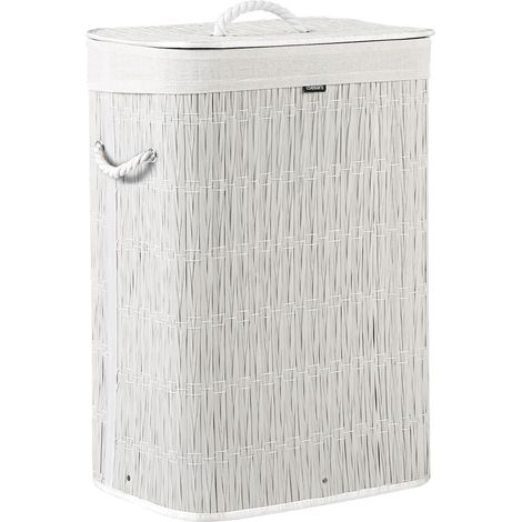 Cesto para la ropa sucia plegable con tapa forro extraíble hecho a mano cuarto de baño 72l blanco Trancura