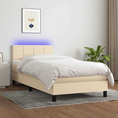 Cama box spring colchón y luces LED tela crema 80x200 cm (1/5)