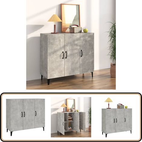 Buffet gris béton 90x34x80 cm bois d'ingénierie - Buffet - Meuble De Rangement - Mobilier Industriel - Commode - Étagère Ouverte