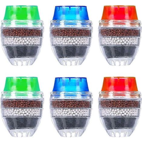 Robinet filtrant à charbon actif, lot de 6 mini-filtres purificateurs pour la cuisine, filtre à eau universel anti-calcaire rond (1/5)