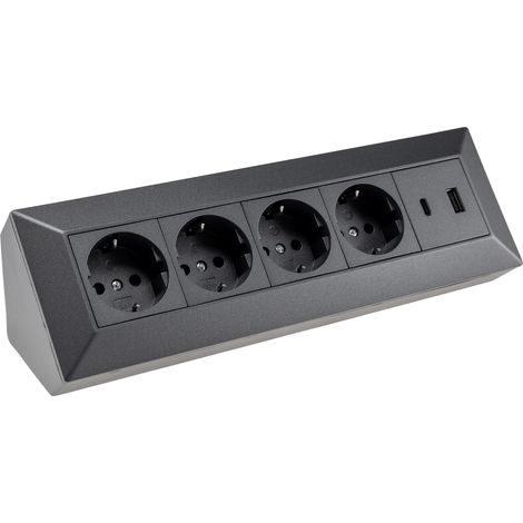 CHILITEC Bloc multiprise 23791, 4 prises, USB-A+C, 250V/16A, anthracite