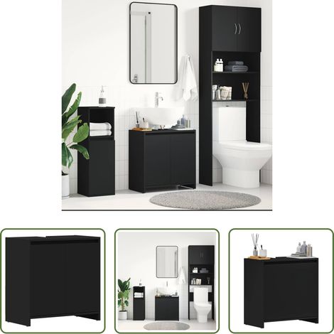 Holzschrank -  Badezimmerschrank Schwarz 60x33x61 cm Holzwerkstoff (1/5)
