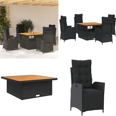 5-tlg. Garten-Essgruppe mit Kissen Schwarz Poly Rattan - Gartentisch - Relaxsessel (1/5)