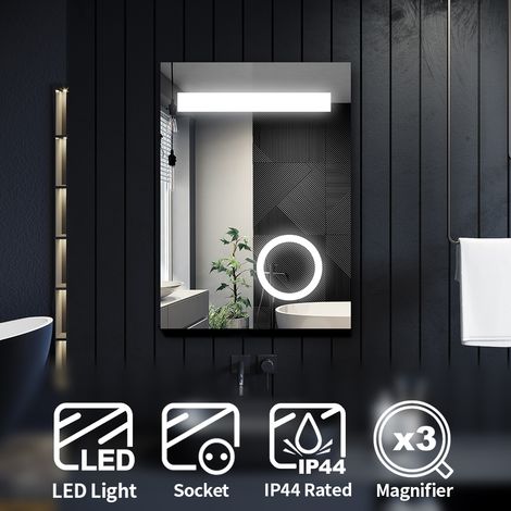 ELEGANT Energy Efficient Bathroom LED Mirror 3x Magnifying HD Silver Mirror Aluminium Alloy Framed IP44 Splash Proof 500 x 700 mm (1/5)