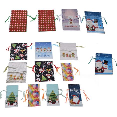Lot de 15 sacs à cordon de Noël, pochette cadeau festive à nouer, sachet surprise en tissu motif Noël. (1/5)