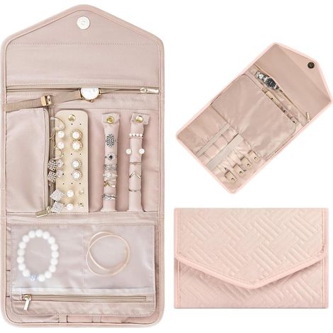 Organisateur de bijoux pliable en rouleau, pour bracelets, boucles d'oreilles, bagues, colliers (1/5)