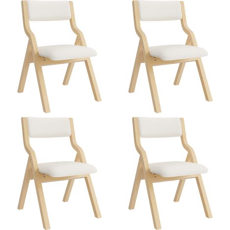 Lot de 4 chaises de salle à manger, chaise pliante en bois massif avec assise beige. Chaise de salon moderne et confortable. (1/5)