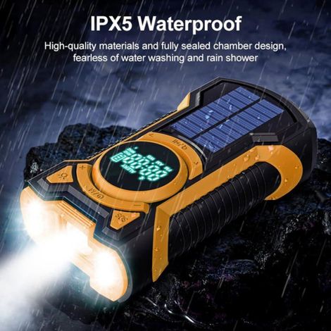 Radio Rechargeable Portable Dynamo avec Lampe LED,Power Bank 5000mAh,AM/FM,Manivelle et Solaire,Alarme SOS,3W,pour Extérieur et Urgence (1/5)