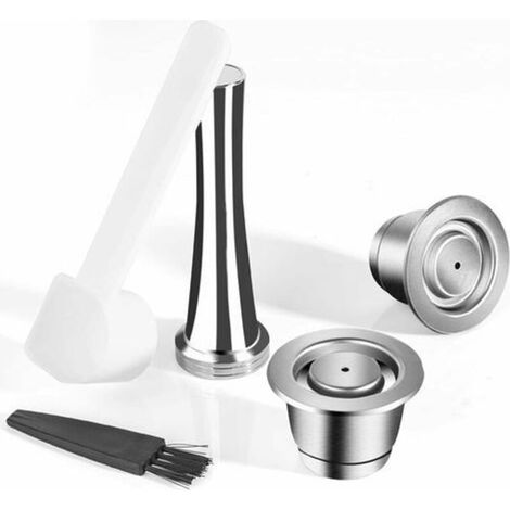 Set of 2 Reusable Stainless Steel Coffee Pods Compatible Nespresso with 1 Press 1 Spoon and 1 Brush (1/5)