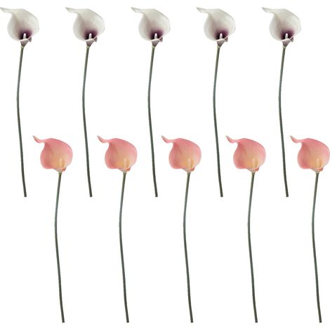 Bouquet de 10 fleurs artificielles de lys calla pour mariage, fête prénuptiale et décoration intérieure. Faux lys calla. (1/5)